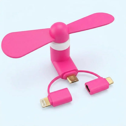 3-in-1 Mini Plug-in Phone Fan-Lightning, Type-C & Micro USB