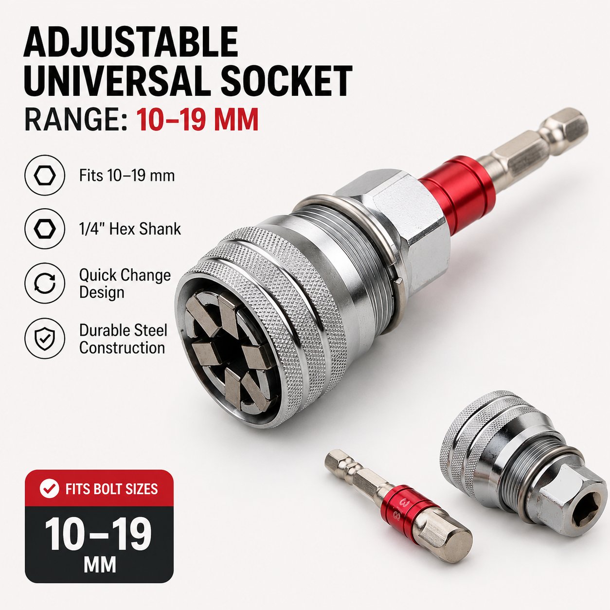 🔧 One Socket Replaces Them All — Fits 10–19mm Bolts & Nuts in Seconds