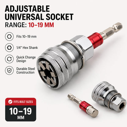 🔧 One Socket Replaces Them All — Fits 10–19mm Bolts & Nuts in Seconds