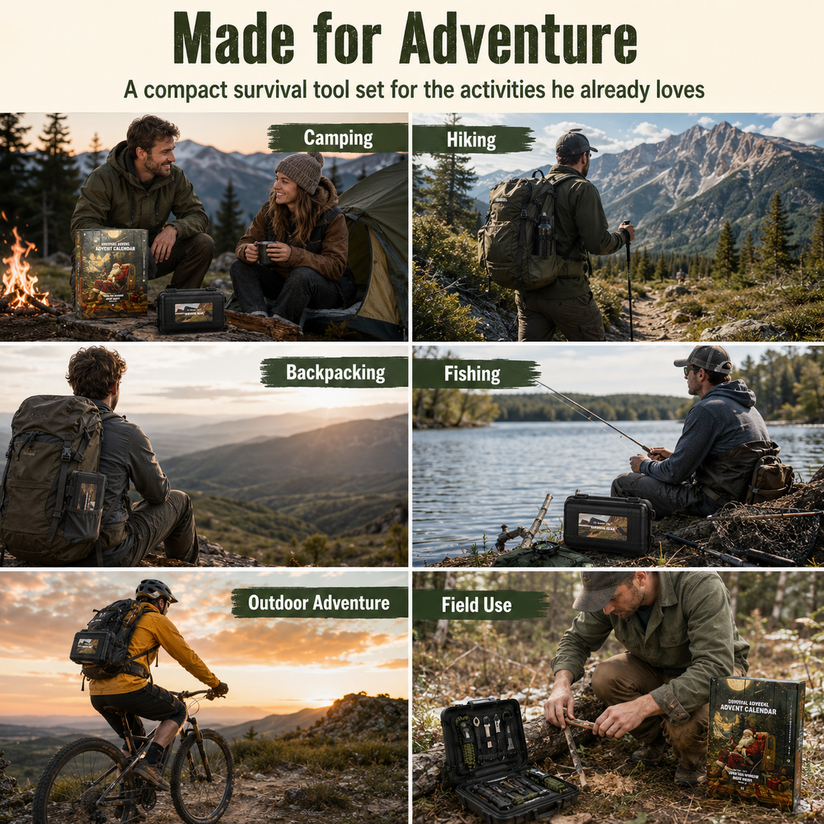 Survival advent calendar for camping hiking backpacking fishing and outdoor adventure