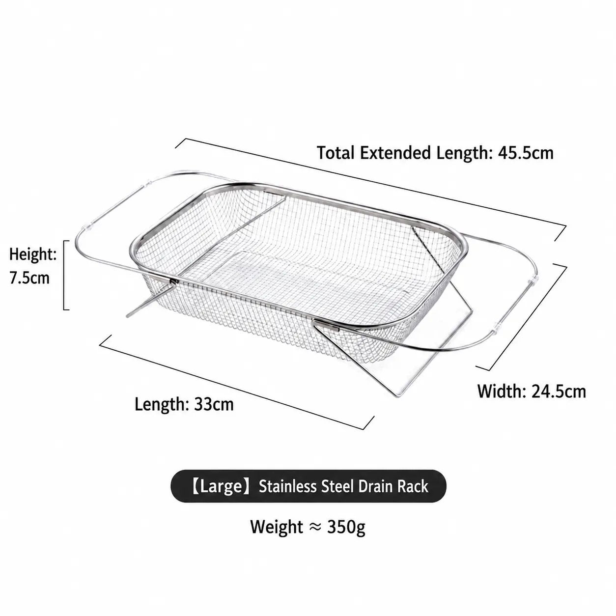 Stainless Steel Over-The-Sink Colander Strainer Basket, Expandable Rectangle Fine Mesh Kitchen Utensils with Handles, Silver Kitchen Essential
