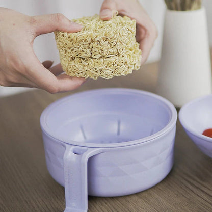 ✨ Stoneware-Inspired Diamond-Faceted Ramen Bowl Set | 40oz Microwave-Safe Ramen Maker with Built-in Drain & Utensils 🍜
