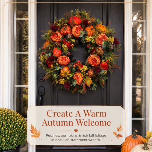 🔥Last Day 49% OFF💖 Handmade Fall Peony And Pumpkin Wreath - Year Round Wreath