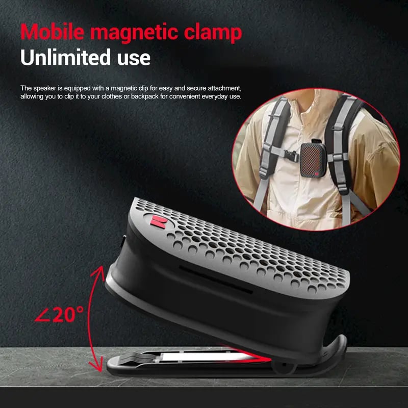 Portable Clip-On Bluetooth Speaker – Ultra-Light Wearable Sound with IPX7 Waterproof Protection