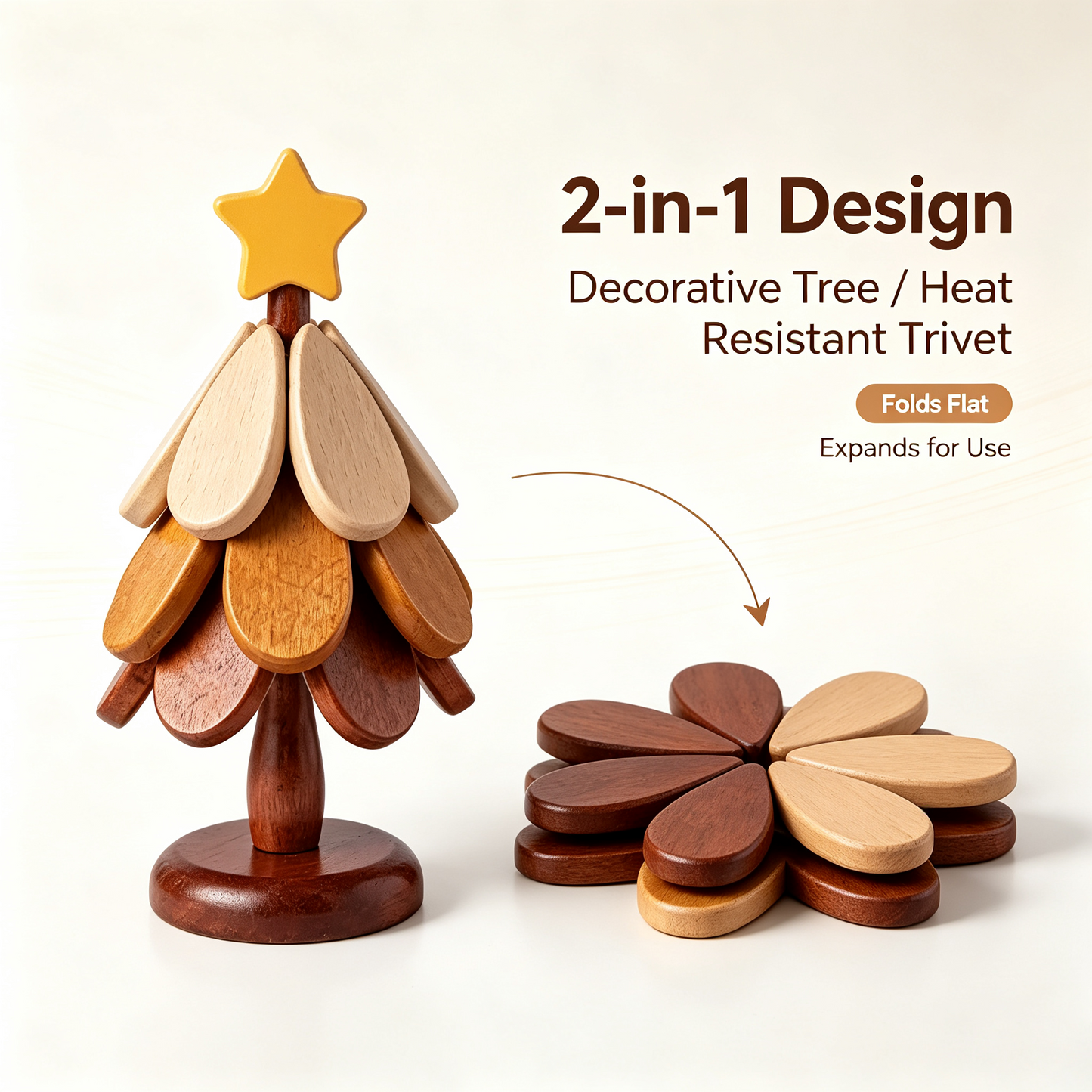 🎄 2-in-1 Wooden Christmas Tree Trivet | Festive Table Centerpiece