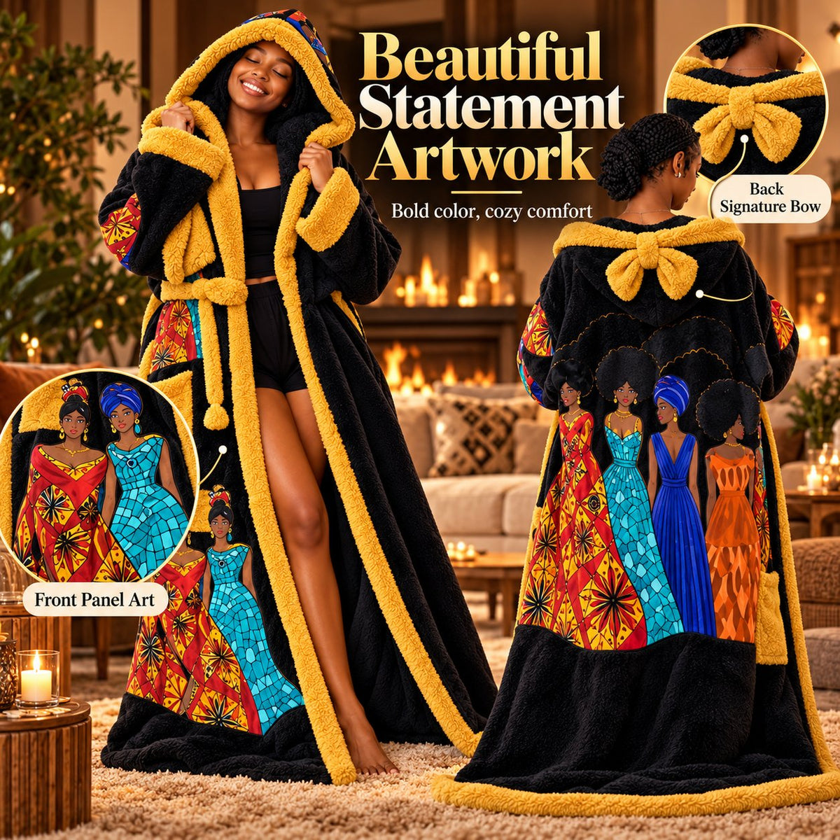 🔥African Queen Heated Plush Robe 👑 Ultra-Soft Hooded Design with Adjustable Heat