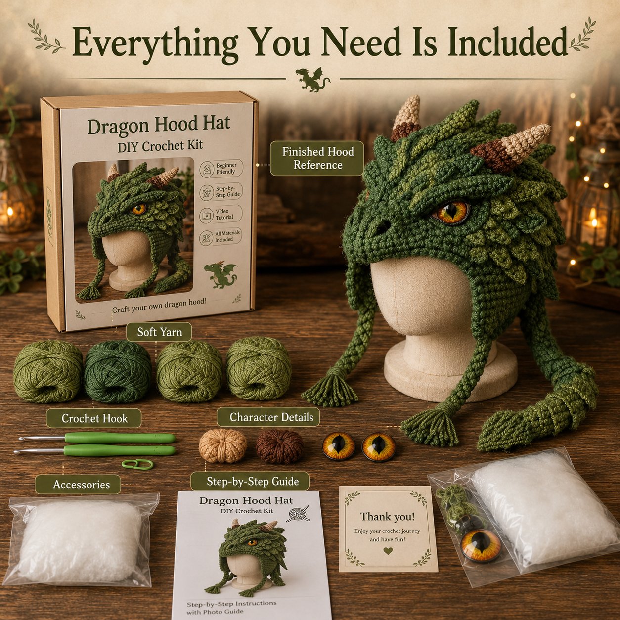 🔥HOT SALE 50% OFF – DIY Dragon Hood Hat Crochet Kit 🐉 | Handmade Fantasy Craft