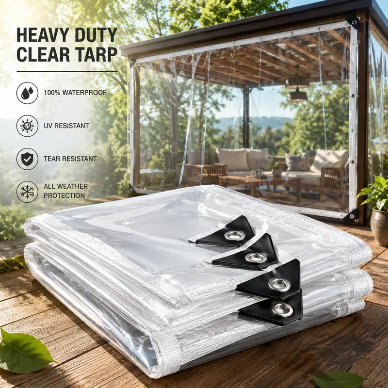 7x10FT Heavy Duty Waterproof PE Tarp Cover - Rainproof Tarp with Metal Grommets, Reinforced Edges & Fasteners for Balcony, Greenhouse, Plant Shield & Outdoor Storage