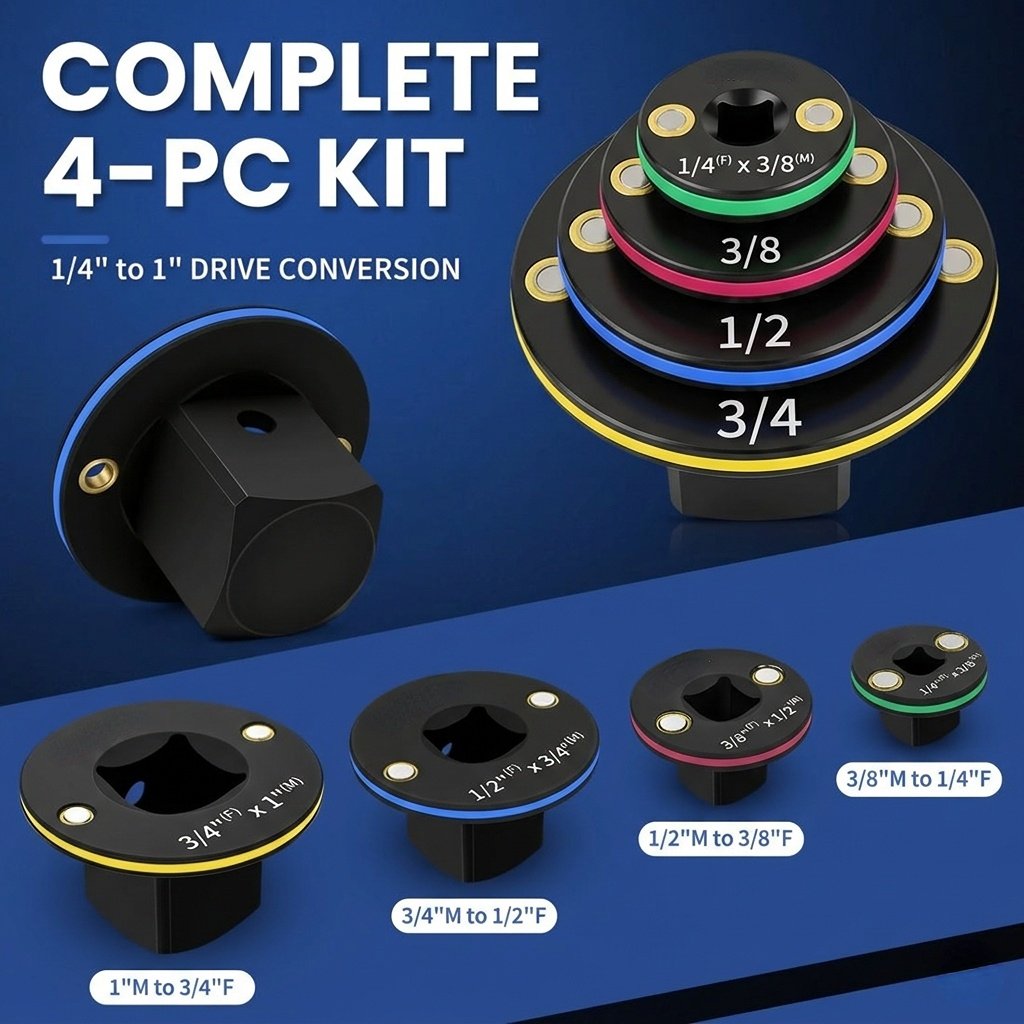 Magnetic Socket Adapter Kit | 4-Piece Low Profile CR-MO Impact Adapter Set