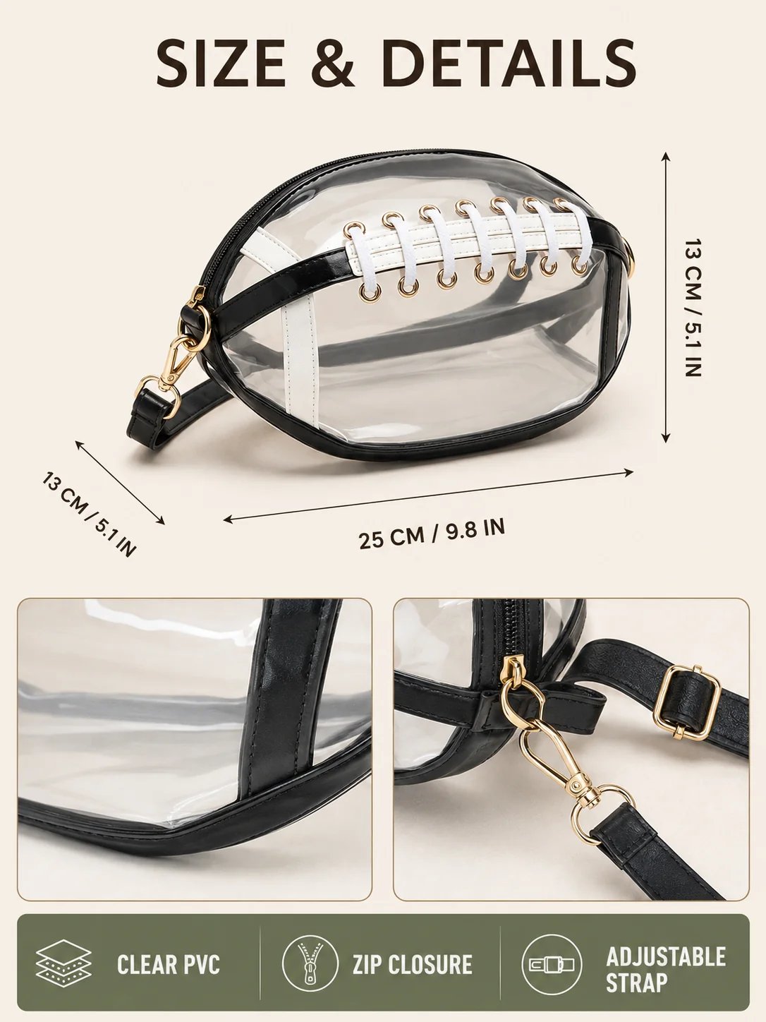 🏈 Game Day Favorite Clear Football Crossbody Bag with Adjustable Strap