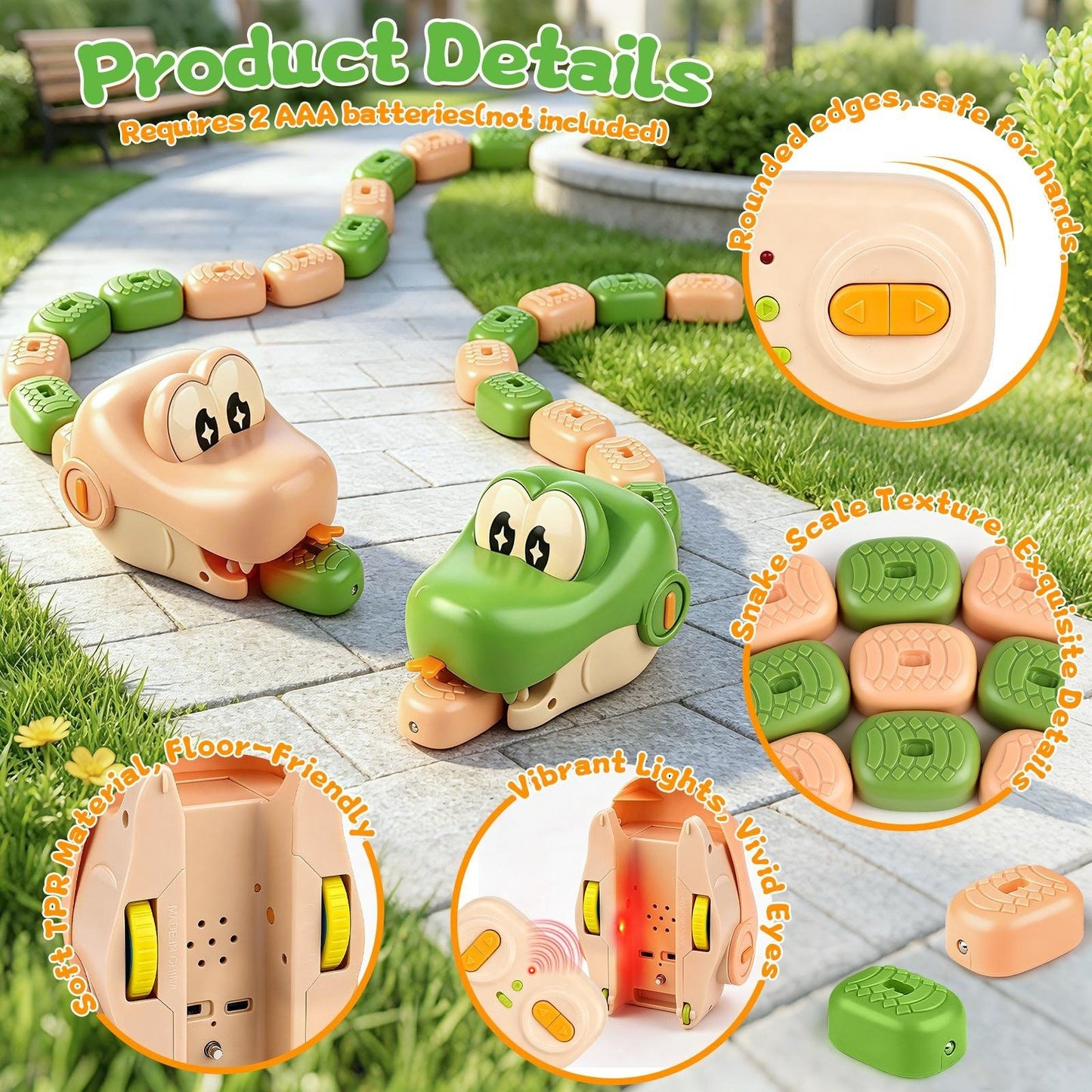 🐍2-Player Remote Control Snake Toy, Realistic Crawling Slither Snake Game for Kids