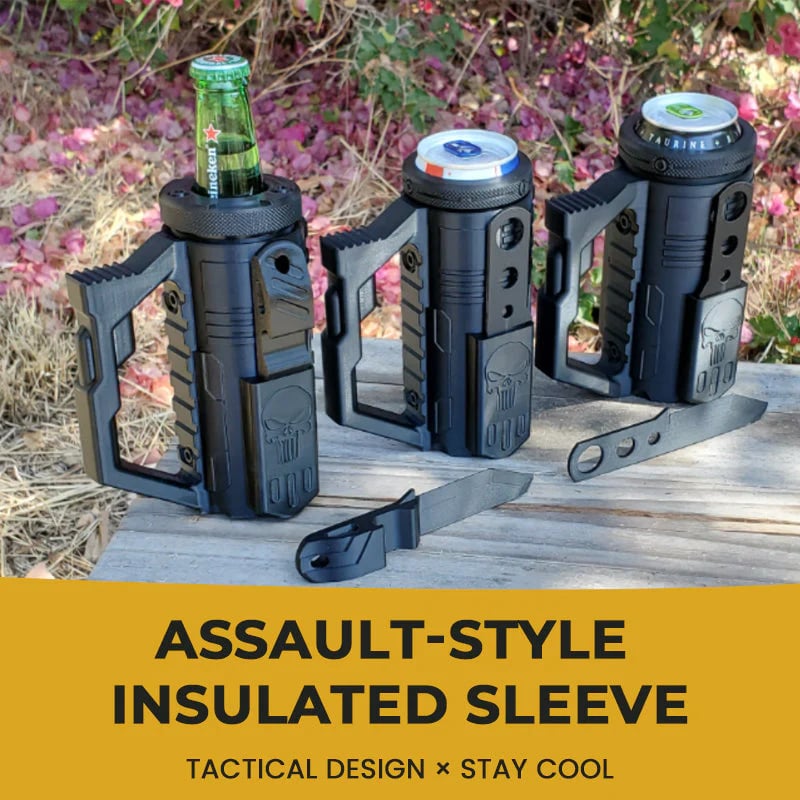 🥤🔥Assault-Style Tactical Koozie with Built-In Bottle Opener – 3 Sizes for Bottles & Cans