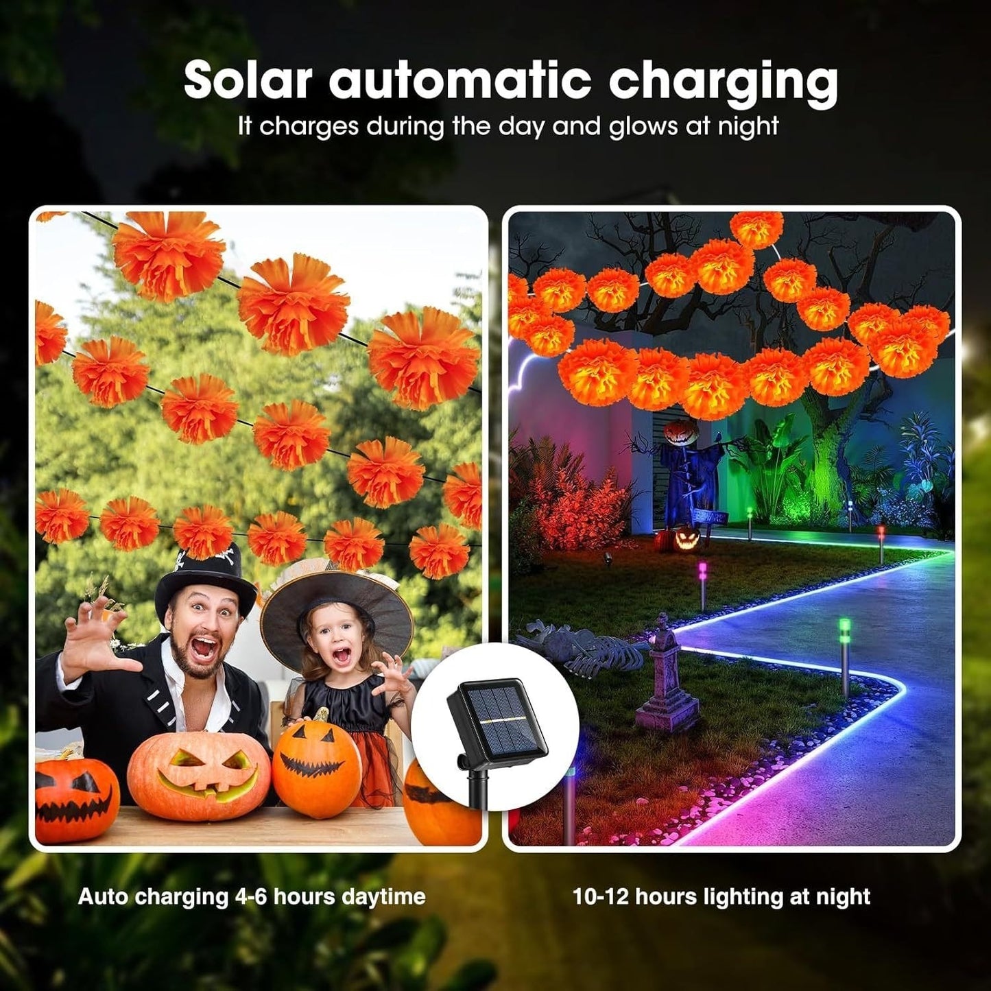 🎃 3M Day of the Dead Marigold String Lights, 20 LED Cempasuchil Flower Garland