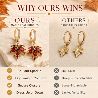 🍁 Autumn Glow: Crystal Maple Leaf Drop Earrings in Gold Finish