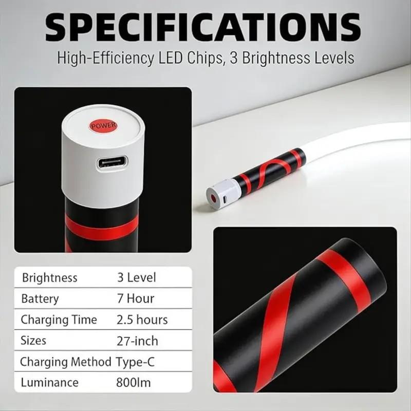Bendable LED Flashlight Stick - 27" Flexible Rechargeable Waterproof LED Work Light