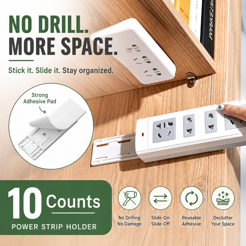 🔌10 Counts Punch-Free Power Strip Holder – Peel, Stick & Organize