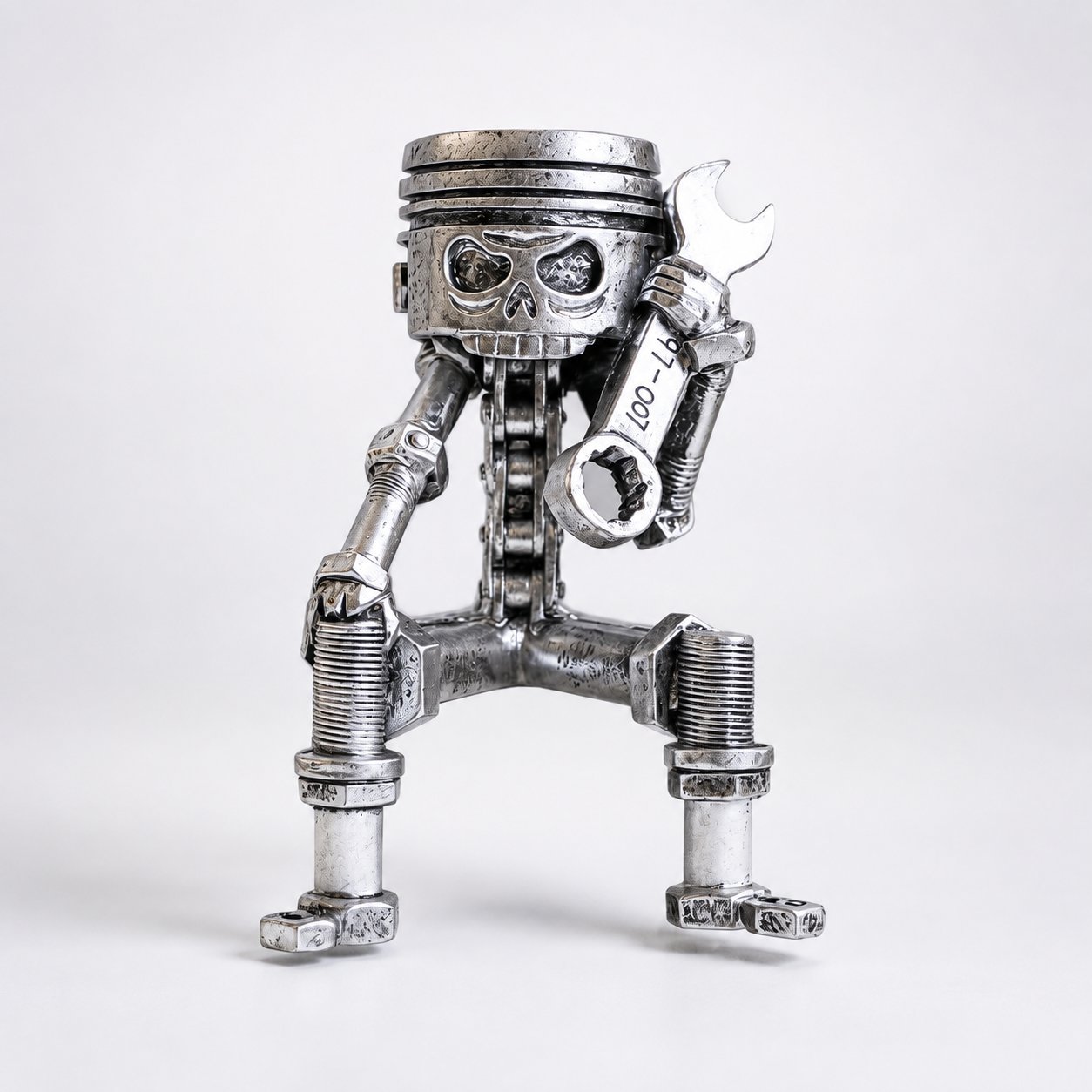 💀 Industrial Mechanical Skull Resin Sculpture – Gear, Wrench & Chain Gothic Décor