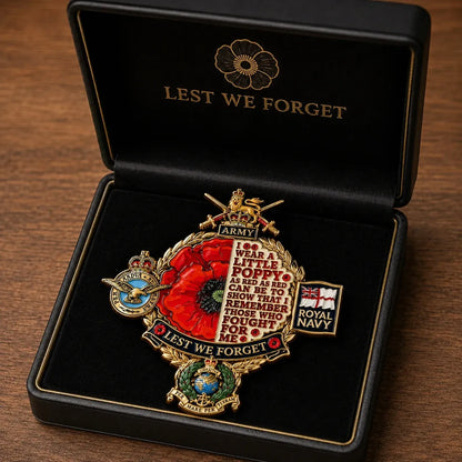🌺 British Armed Forces “Lest We Forget” Remembrance Poppy Badge | 3.5-Inch 3D Metal Tribute with Army, Navy, RAF & Royal Marines-Inspired Details 🎖️