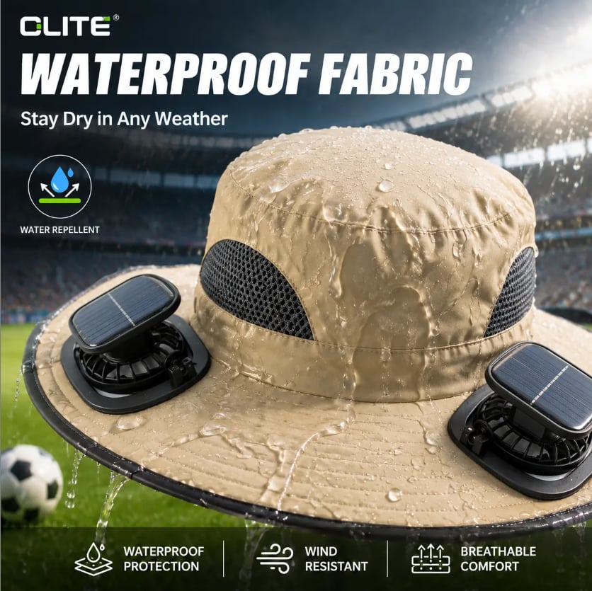 2026 New⚡Solar-Powered Outdoor Cooling Fan Hat – Wide Brim Sun Protection, Dual Fans, 3 Speeds, USB + Solar Charging, Unisex