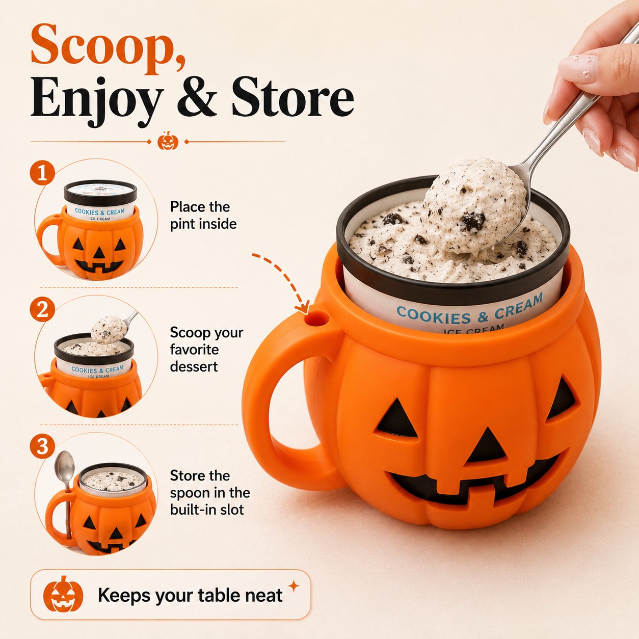 🎃 Spooky Season Starts Here — Cute Pumpkin Cup with Built-In Spoon Holder! 🥄✨