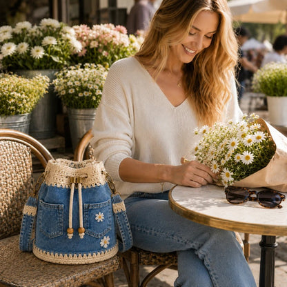 🔥 Top Back-to-School Picks - 👜 Denim Crochet Bucket Bag