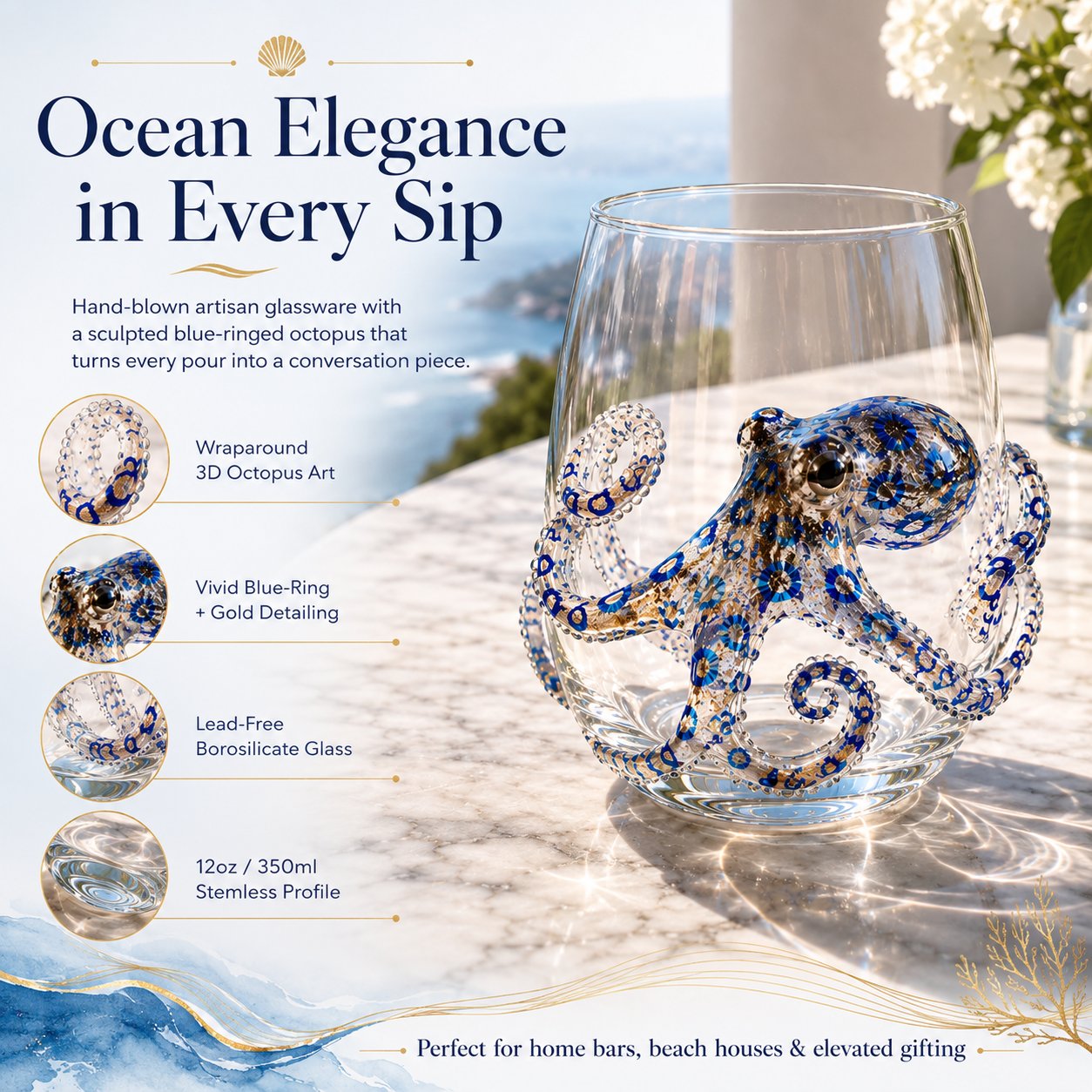 🎁 The Perfect Beach House Gift🌊3D Ocean Animal Artisan Glassware Collection
