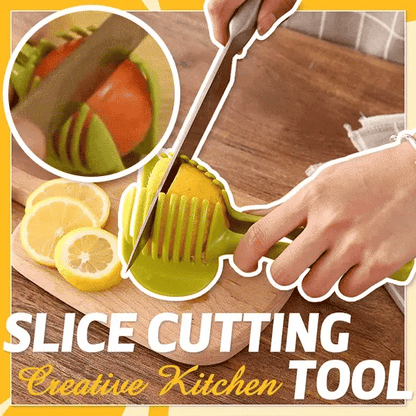 Creative Kitchen Slice Cutting Tool, Food‑Grade Aluminum Alloy Hand‑Held Slicer, Quick Slicing Holder for Lemon, Tomato, Onion & Soft Fruits Vegetables