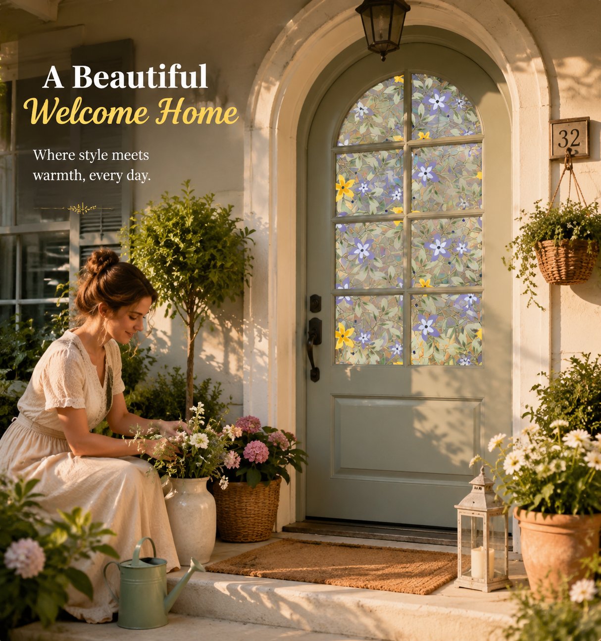 💐Colorful flowers, dazzling sunlight, double-sided visible glass decorative wall stickers