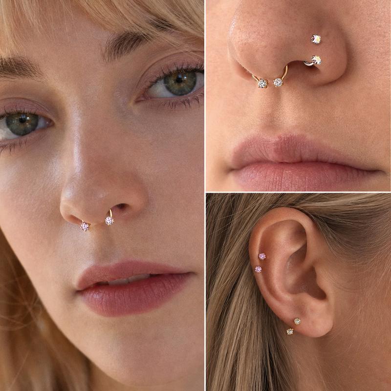 14K Gold Plated CZ Horseshoe Nose Rings – 16G, 1mm