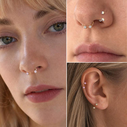 14K Gold Plated CZ Horseshoe Nose Rings – 16G, 1mm