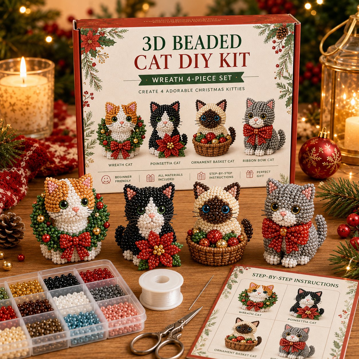 🐱✨ Create Your Own 3D Beaded Christmas Cats | Beginner-Friendly DIY Kit🎁Buy 2 | FREE Shipping
