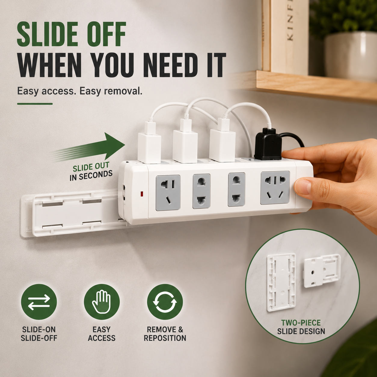 🔌10 Counts Punch-Free Power Strip Holder – Peel, Stick & Organize