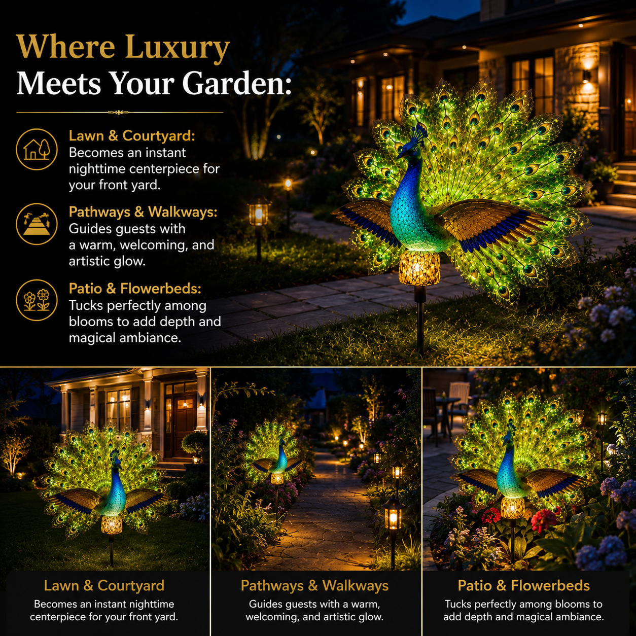 Solar Peacock Garden Sculpture