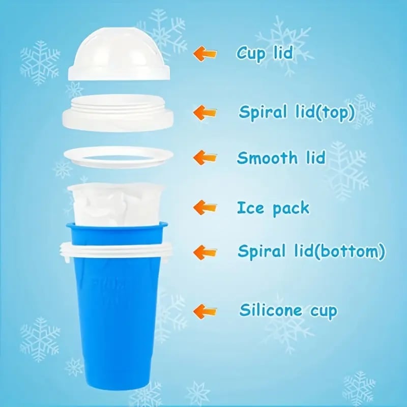 Slushy Cup, Freeze, Squeeze and Enjoy! Slushie Magic Cup, Homemade DIY Gadget with Lid & Straw Spoon 350ML, Washable, BPA free