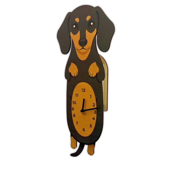 Playful Swinging Dog Wooden Wall Clock