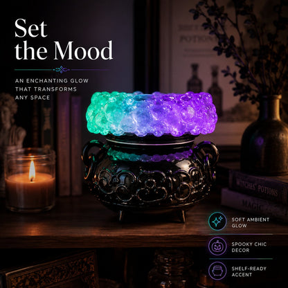 Halloween Cauldron LED Bubble Light Decor, Witch Potion Black Cauldron Lamp with Color Changing Glow, Spooky Gothic Tabletop Mood Light for Halloween Party Home Shelf Decor