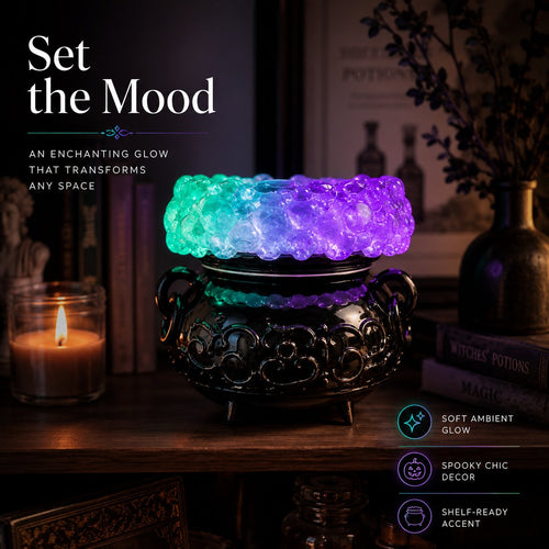 Halloween Cauldron LED Bubble Light Decor, Witch Potion Black Cauldron Lamp with Color Changing Glow, Spooky Gothic Tabletop Mood Light for Halloween Party Home Shelf Decor
