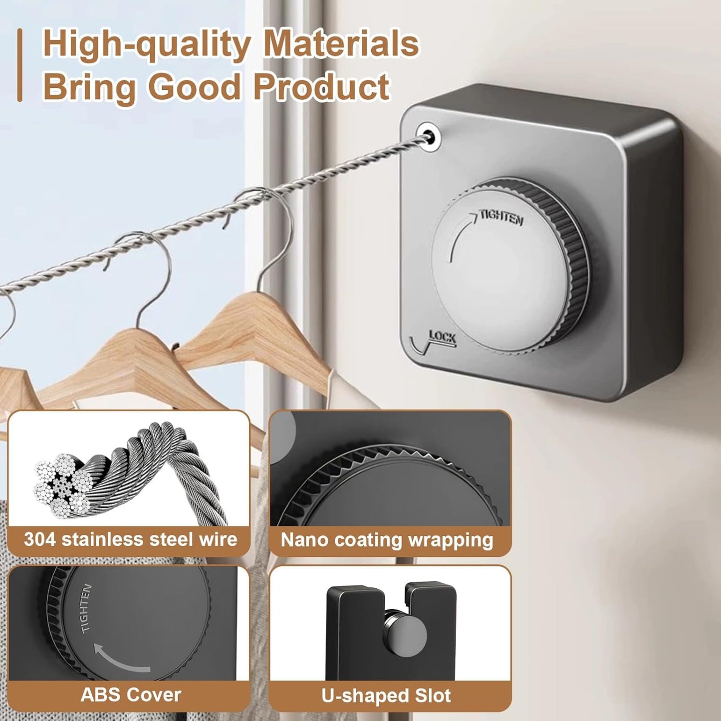 Wall Mount Invisible Stainless Steel Washing Line with Slow Retraction Design🏠