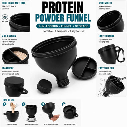 💪Gym Essential｜Portable Protein Powder Dispenser Funnel with Carabiner🥤