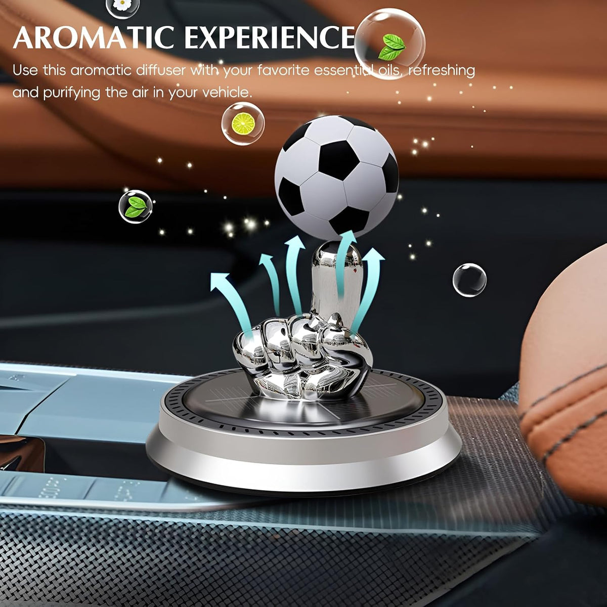 Solar Rotating Soccer Ball Car Diffuser – Dashboard Aroma Ornament