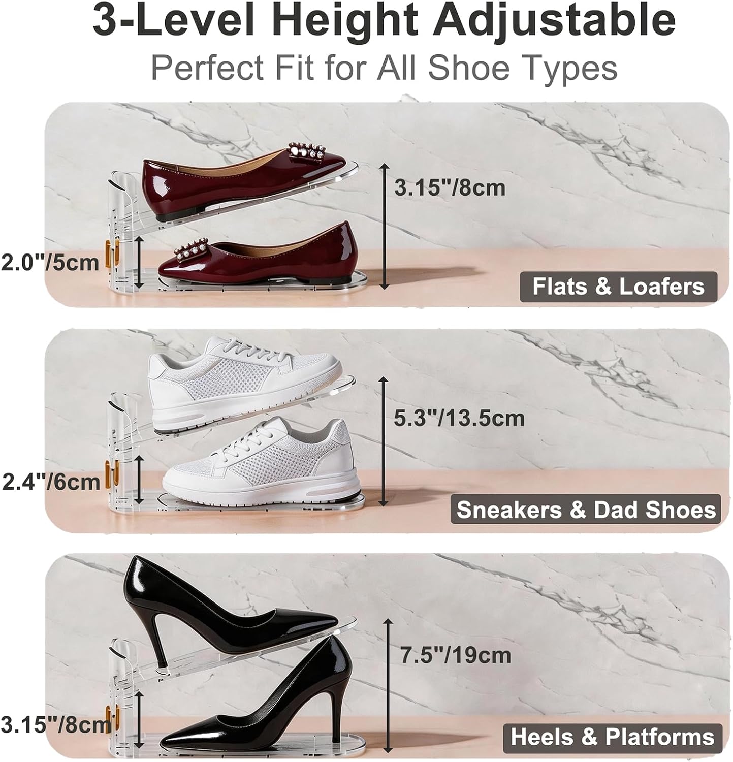 Shoe Organizer for Closet – Stackable Rack with Height Adjustment