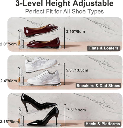 Shoe Organizer for Closet – Stackable Rack with Height Adjustment