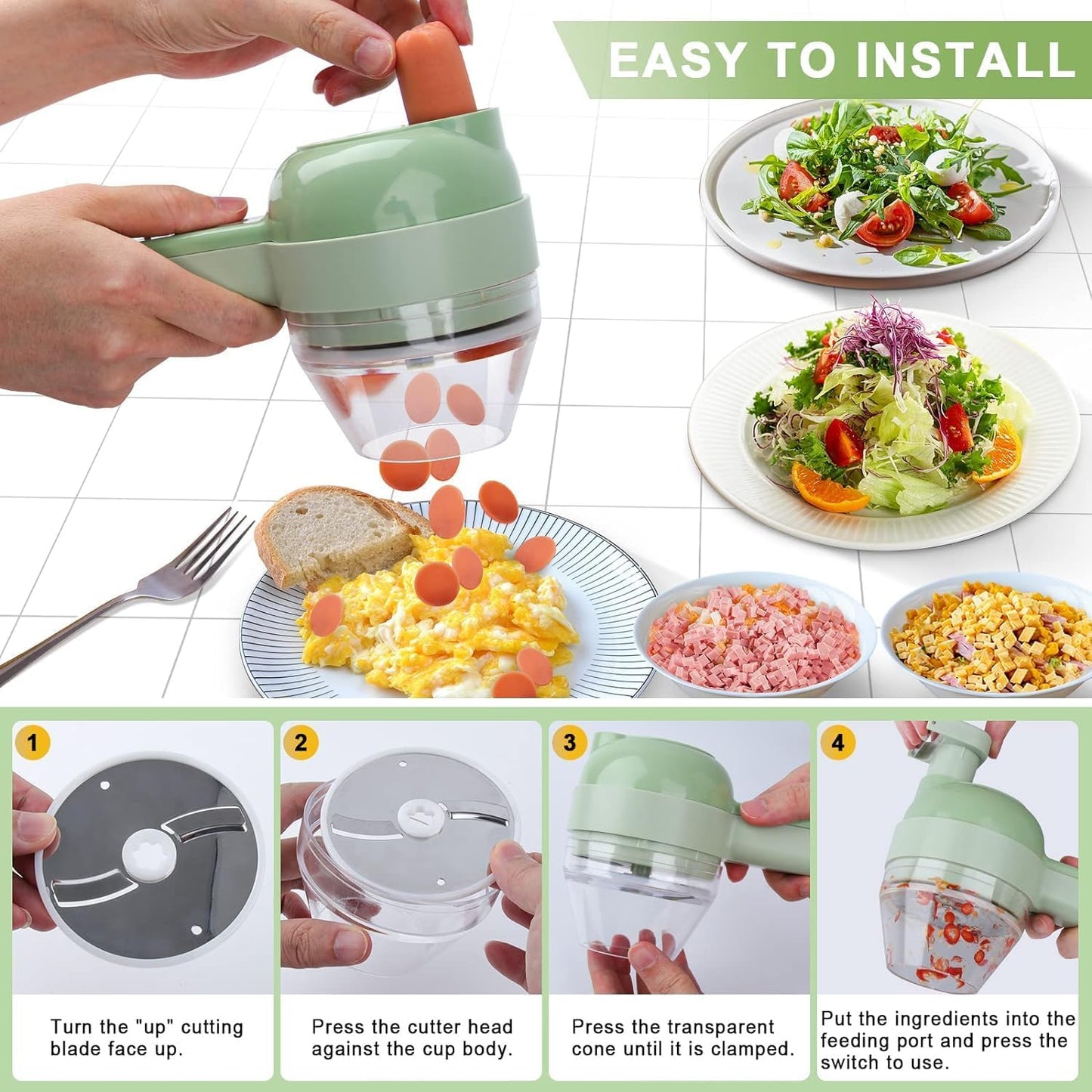 4 in 1 Portable Electric Vegetable Cutter Set✨Simple & Fast Food Chopping Operation