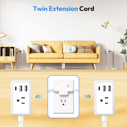 ⚡ Dual Extension Cable – 12-Foot Splitter with USB & AC Ports