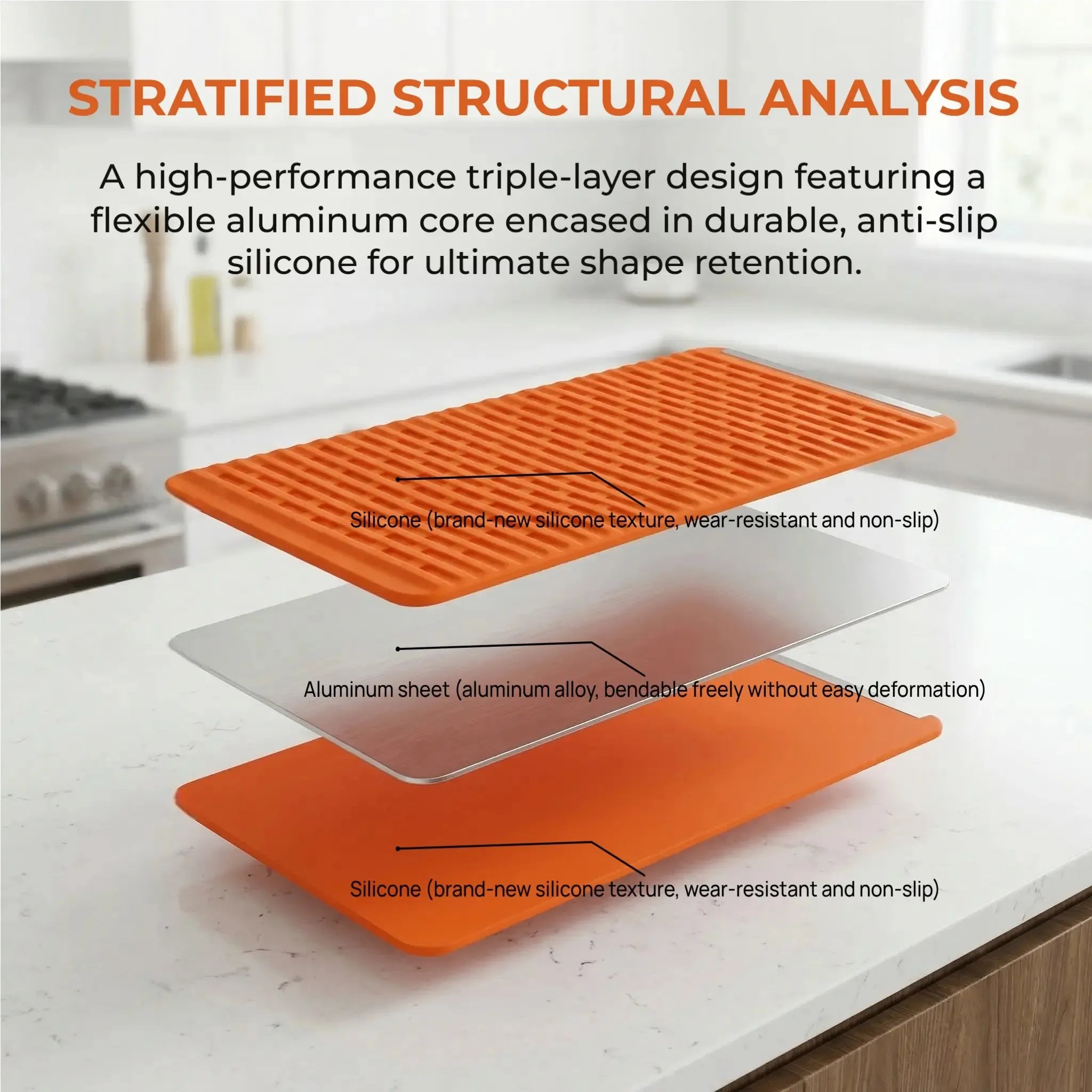 Layered silicone and bendable aluminum structure