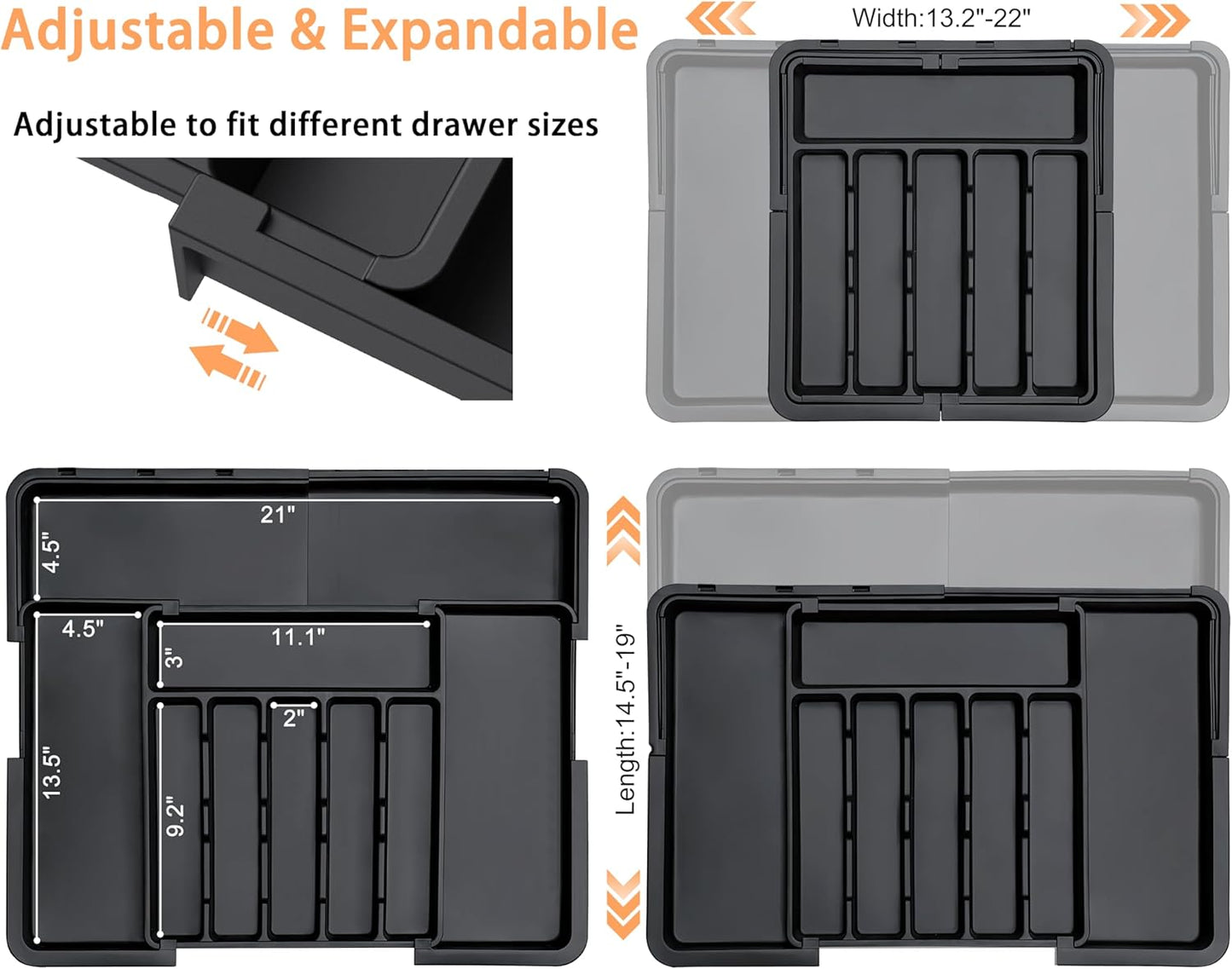 Large Capacity Expandable Utensil Drawer Organizer