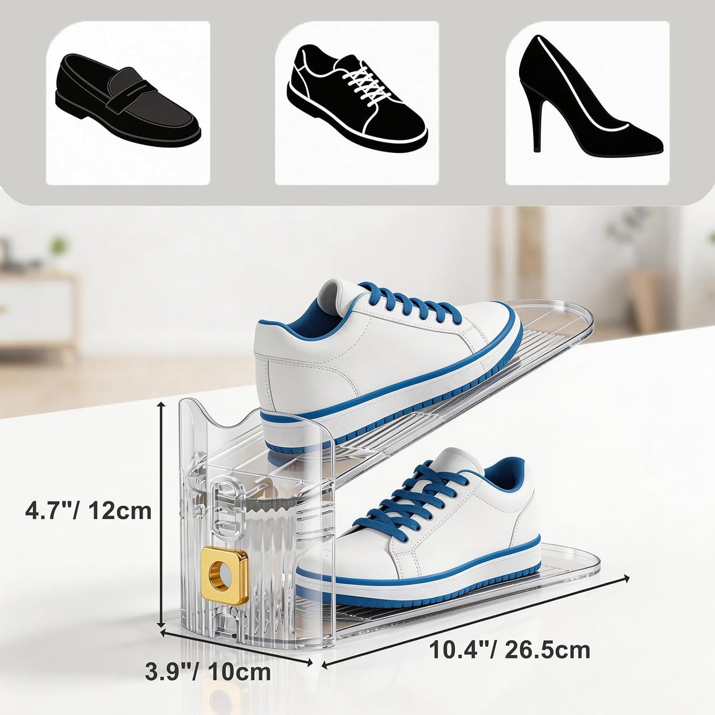 Shoe Organizer for Closet – Stackable Rack with Height Adjustment