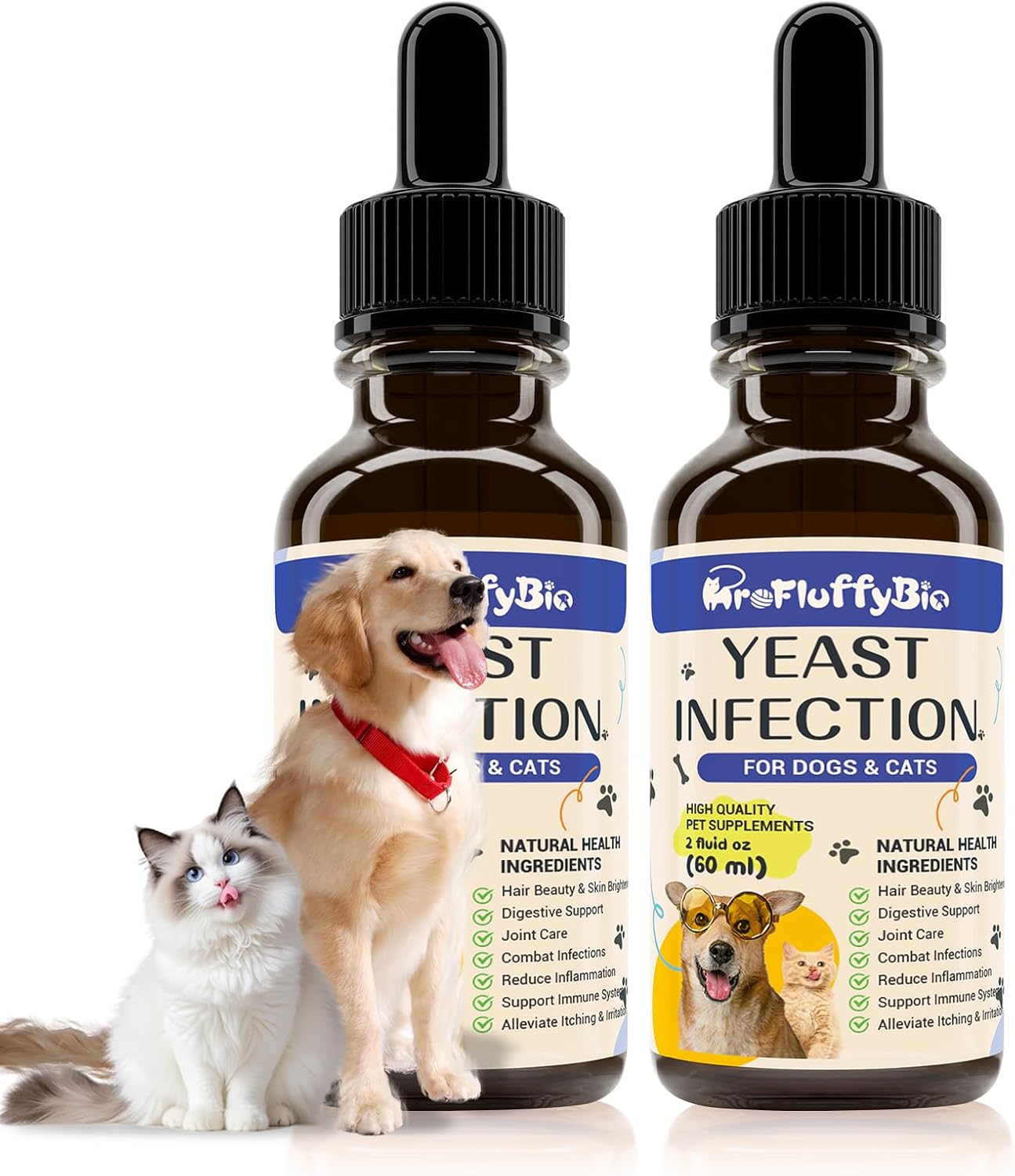 Natural Dog Yeast Infection Treatment - Itchy Skin & Ear Relief, Reduces Inflammation & Irritation, Soothes Allergy Symptoms - Herbal Supplement Drops for Dogs' Healthy Itch Relief (2 Oz) - 2Pack