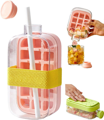 2-in-1 Press Release Ice Cube Bottle With Straw