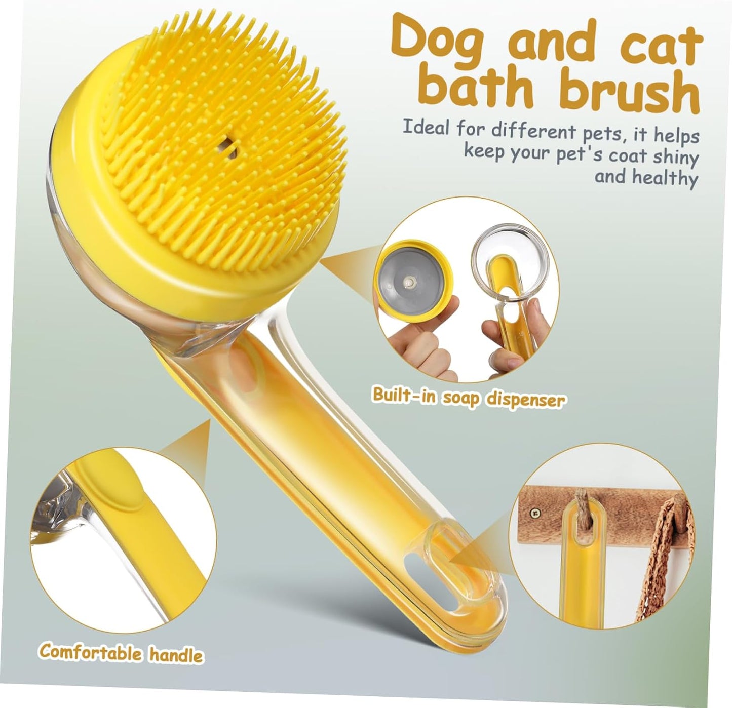 One Press For Rich Foam 🧴Pet Bath Brush with Shampoo Dispenser